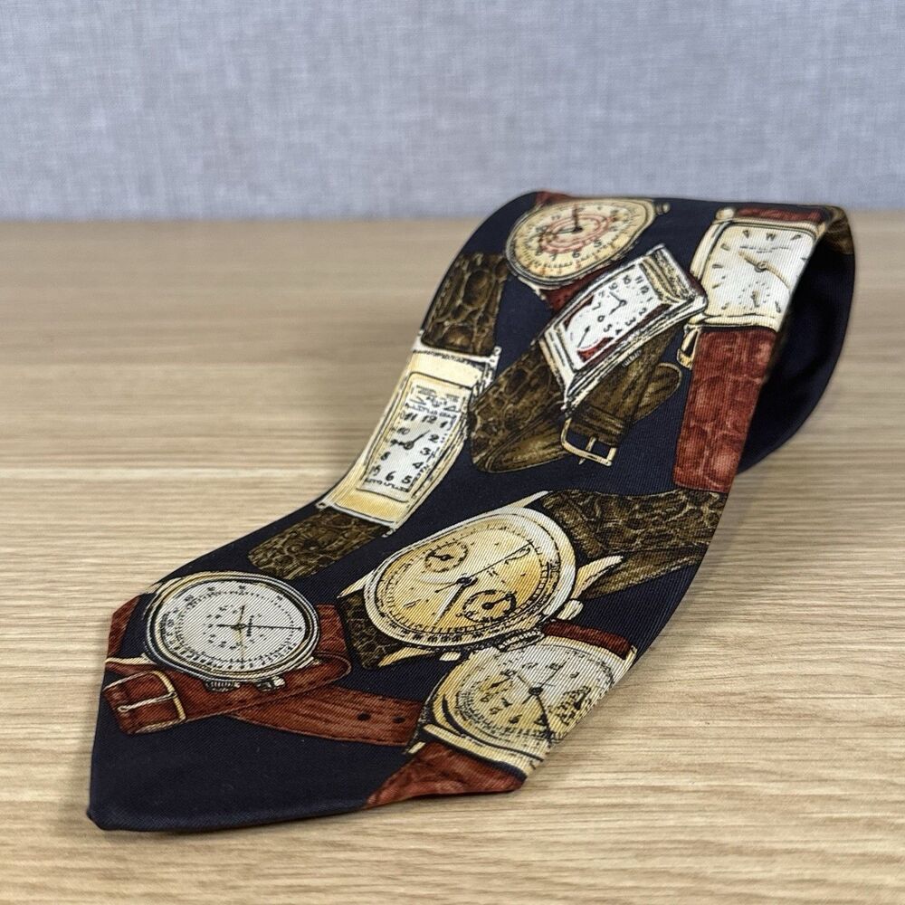Polo Ralph Lauren Timepiece Silk Tie Watch Print Chronograph 90s Hand Made USA
